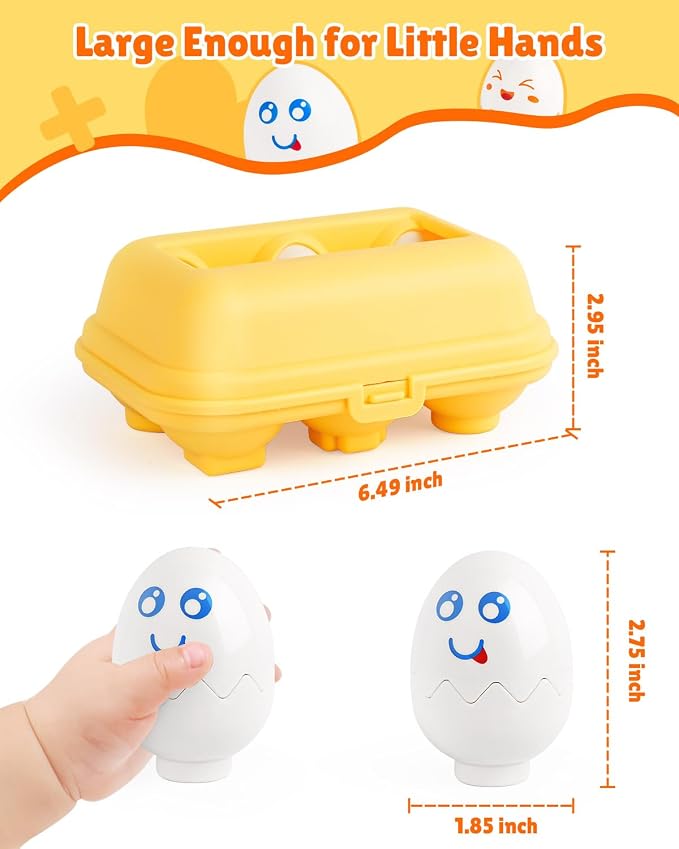 Matching Egg Toy 6 Pcs Develops Toddlers' Color & Shape Recognition Skills | Easter Basket Gift for Boys & Girls, Montessori Travel Toy for Kids 1-3, Fun Sorting Puzzle for Daily Early Education