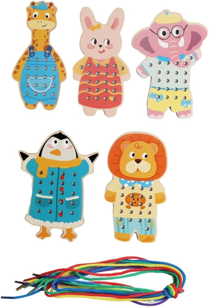 getuse Wooden Lacing Cards Sewing Threading Toys for Kids Preschoolers Fine Motor Skills Development Hand-Eye Coordination Learning Toy- Style a
