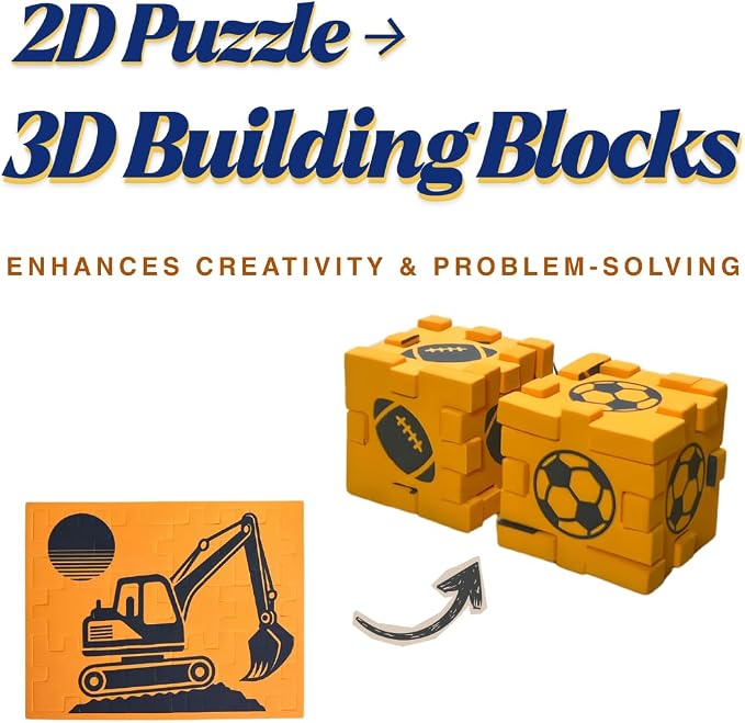 2D & 3D Foam Puzzle for Kids Ages 3+, Excavator Construction Travel Toy, Quiet Screen-Free Busy Bag for Airplanes & Road Trips, Montessori STEM Learning Activity – Orange