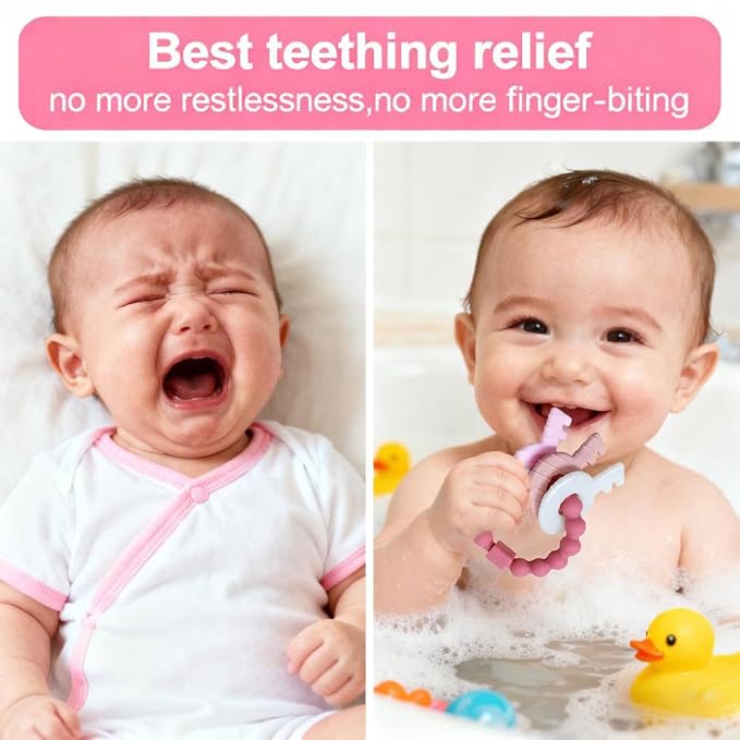 Baby Teething Keys Toys 3 to 12 Months,Infants Toddler Sensory Chew Toys,Teether Toys for Baby Girl-Soft & Raised Texture to Soothe Gums,BPA Free (Pink)