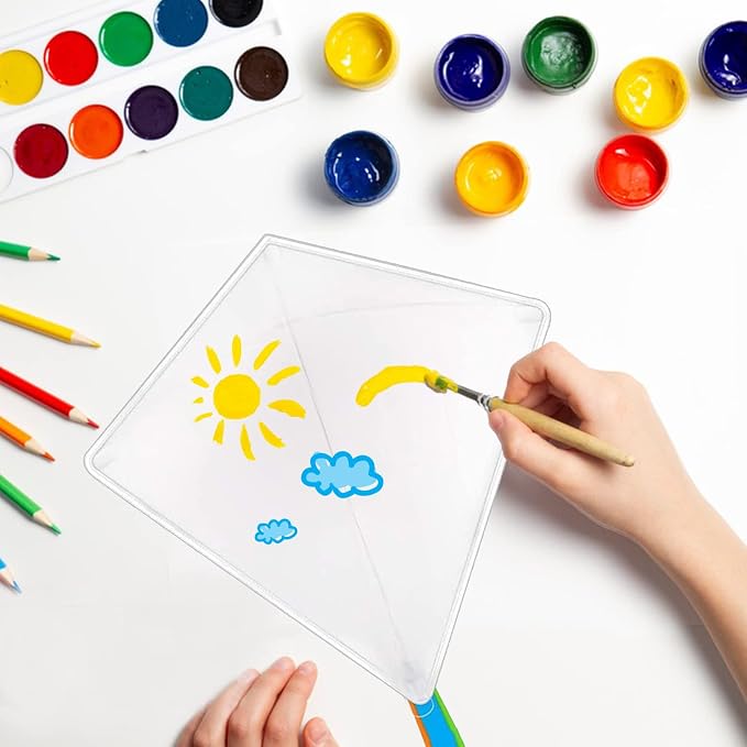 DIY Kites for Kids Kite Making Kit, Decorating Coloring Kite Party Pack | 35"*35" White Diamond Kites Kits Bulk for Boys and Girls