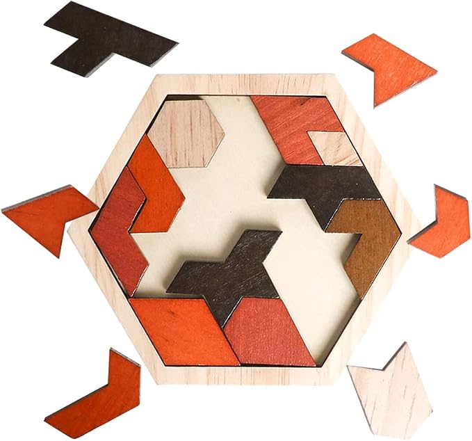 Wooden Hexagon Blocks Puzzle, STEM Brain Teaser Challenge for Kids Adults | Montessori Educational Toy, Geometric Shape Blocks, Logic IQ Game, Ideal Gift for Kids Teens Adults