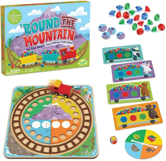 Peaceable Kingdom Round the Mountain Cooperative Board Game for Kids | A cooperative game where players team up to win together, for 2-4 players. Ages 3+.