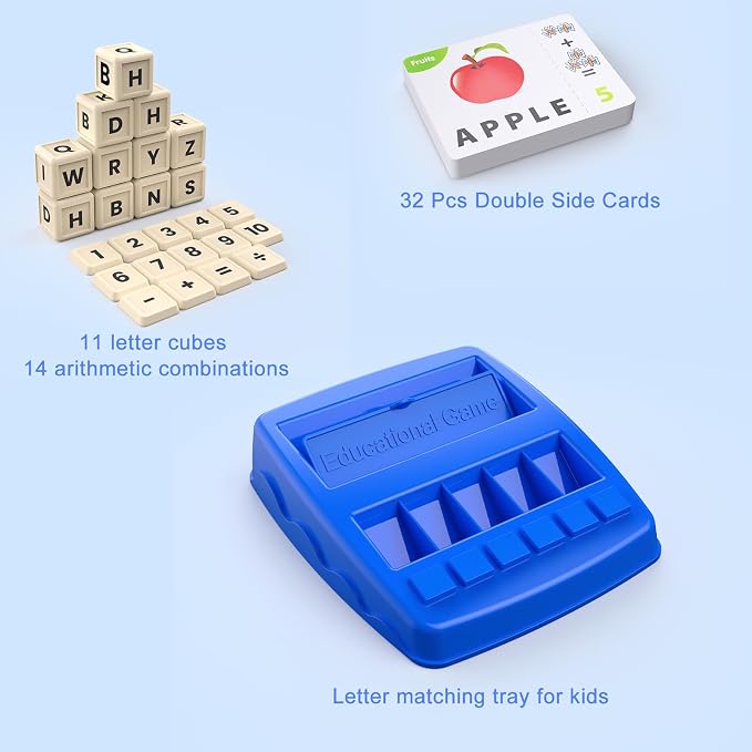 Educational Toys Learning Games for Kids 3-8, Matching Letter Spelling Early Math Game for Preschool& Kindergarten Kids Boys and Girls ，Christmas Birthday Gift for 4 5 6 7 Boys Girls（Navy Blue）