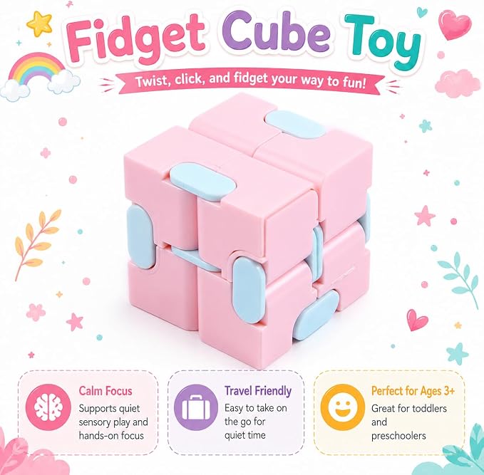 Calm Kids Sensory Kit - Screen-Free Busy Box Ages 3+ | 6-Piece Travel Toy Set, No-Mess Art and Play, Pink/Brown, Fine Motor Skill, Fidget, Quiet Time Fun