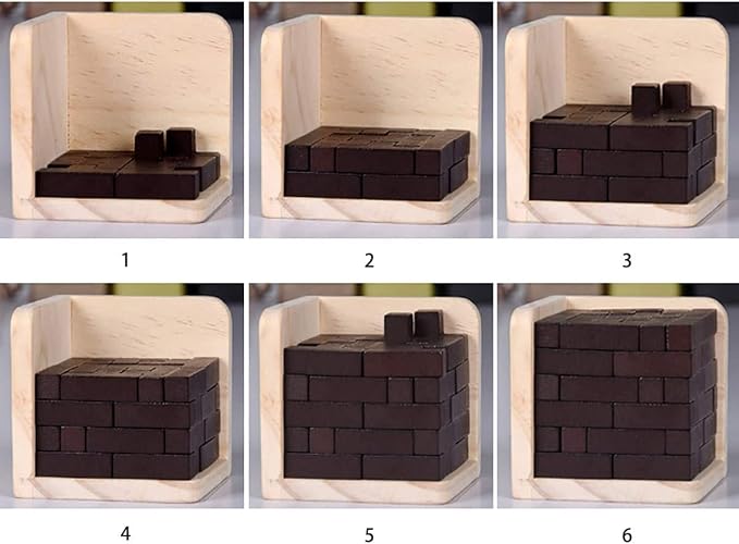 Original 3D Wooden Brain Teaser Puzzle - 3D Puzzle for Kids 6+ & Adults, Desk Toy Delight, Challenging Game & Wooden Puzzle for Adult Brain Boost (Brown)