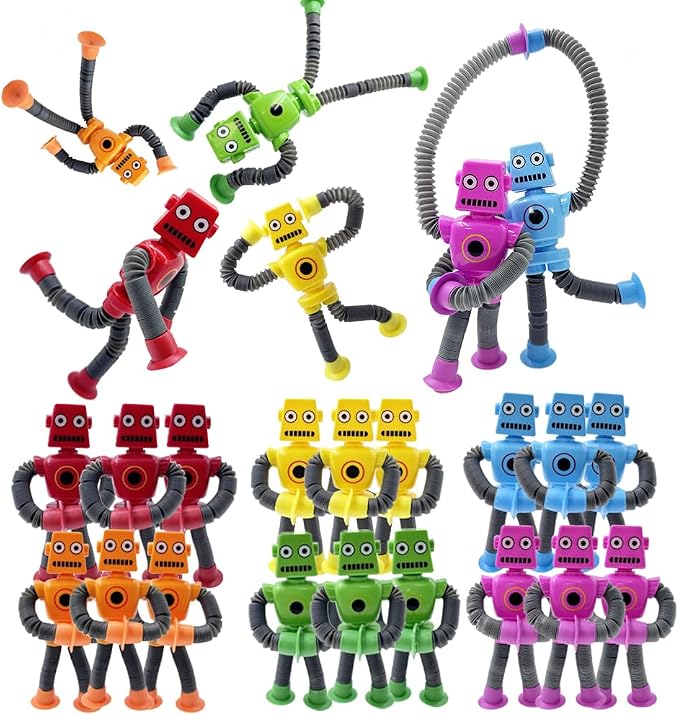 24PC Robot Suction Cup Sensory,Toys for Kids with Autism,Autism Sensory Products,Suction Cup Toy,pop Tubes Robots Stress and Anxiety Relief for Kids 3 4 5 6 7,Christmas Easter Gifts for Girls and Boys