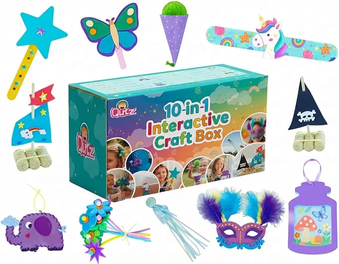 QuTZ Crafts for Kids Ages 4-8, 10-in-1 Toddler Craft Box, Build Projects that Glow, Float, Wearable and Playable, No prep and no Clean-up, Art and Crafts Supplies for Kids 4 5 6 7 8 Year Old