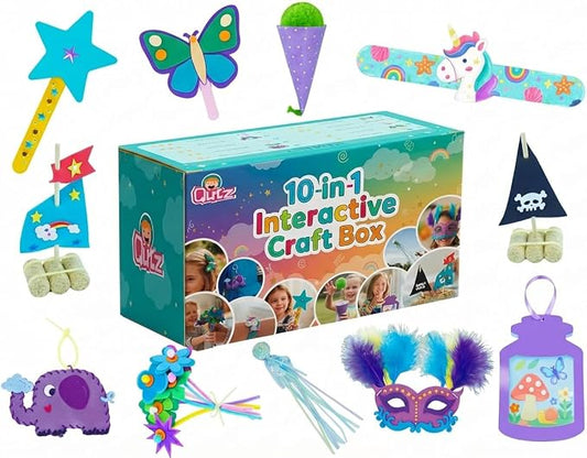 QuTZ Crafts for Kids Ages 4-8, 10-in-1 Toddler Craft Box, Build Projects that Glow, Float, Wearable and Playable, No prep and no Clean-up, Art and Crafts Supplies for Kids 4 5 6 7 8 Year Old