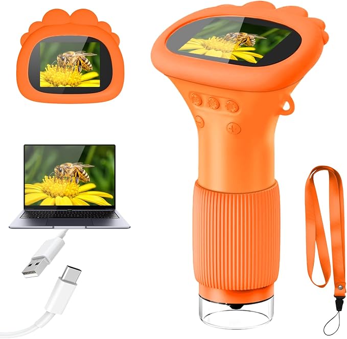 Acoath Microscope for Kids, 1000X Handheld Digital Miniscope with 2.0" Screen, Portable Pocket Microscope Education Toys Birthday Gifts for Age 3 4 5 6 7 8 9 10 Girls Boys