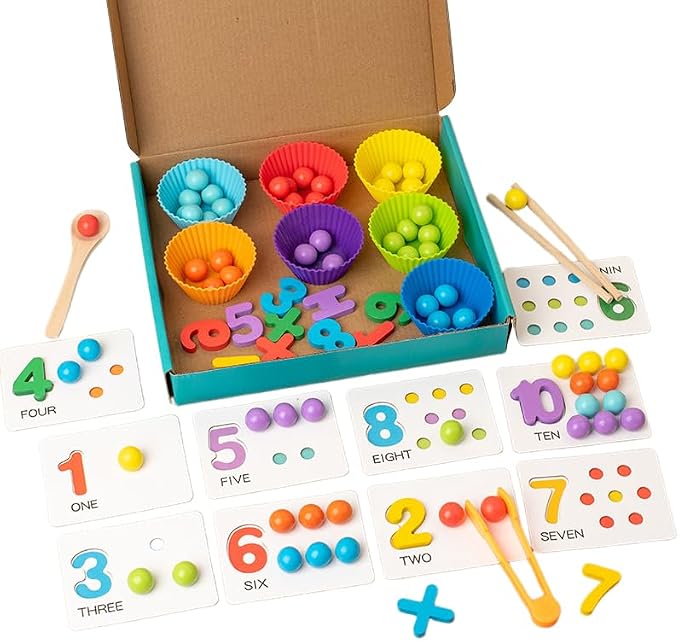 Fine Motor Toys，Wooden Peg Board Bead Game for Toddlers - Rainbow Stacking, Color Sorting & Counting Toys | Fine Motor Skills Development | Math Learning Games for 3 4 5 Years Old
