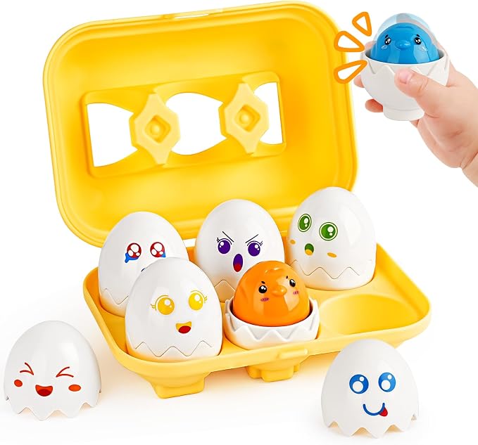 Matching Egg Toy 6 Pcs Develops Toddlers' Color & Shape Recognition Skills | Easter Basket Gift for Boys & Girls, Montessori Travel Toy for Kids 1-3, Fun Sorting Puzzle for Daily Early Education