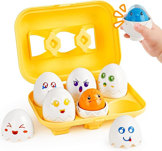 Matching Egg Toy 6 Pcs Develops Toddlers' Color & Shape Recognition Skills | Easter Basket Gift for Boys & Girls, Montessori Travel Toy for Kids 1-3, Fun Sorting Puzzle for Daily Early Education