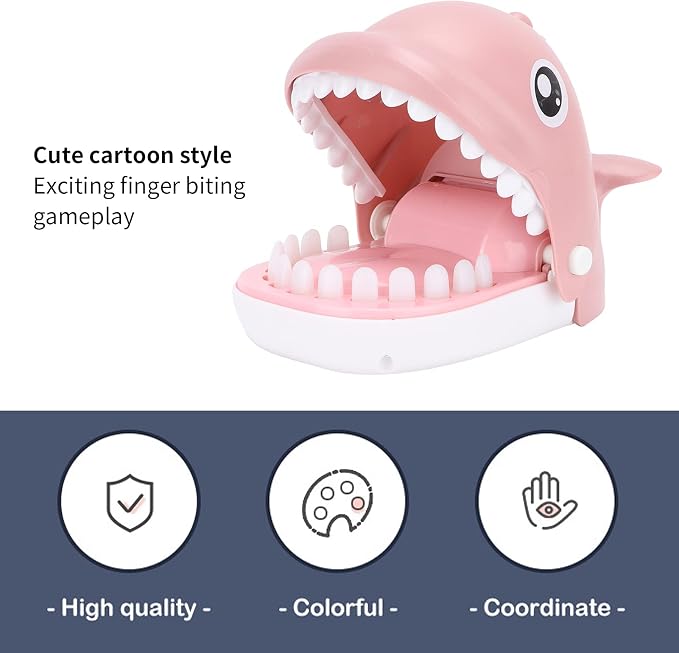 Bite Finger Whale Toys Whale Mouth Dentist Bite Finger Toy Finger Push Teeth Vibrant Paint Surface Smooth Free of Sharp Edges No Loose Parts Self Contained (Pink Whale)