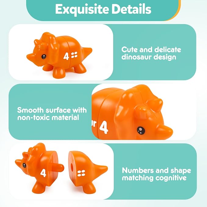 TSYAN Matching Number Counting Dinosaur Toys with Double-Sided 1 2 3 Number Preschool Learning Sensory Sorting Educational Fine Motor Toys Sets for Kids