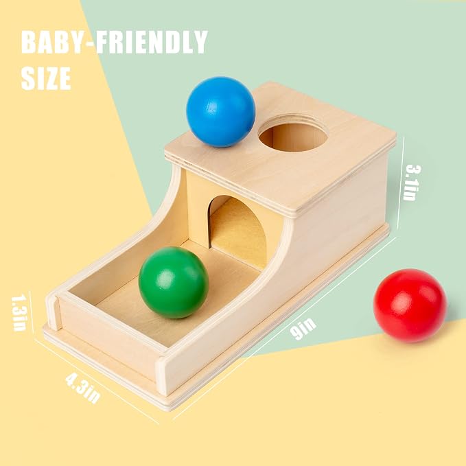 Montessori Toys for 1 Year Old, Ball Drop Toy, Object Permanence Box | Wooden Soft Sound & Fine Motor Skills Baby Ball Drop Play Sorting Toys for 6 8 9 12 Months Toddlers, Infant Early Age Toy