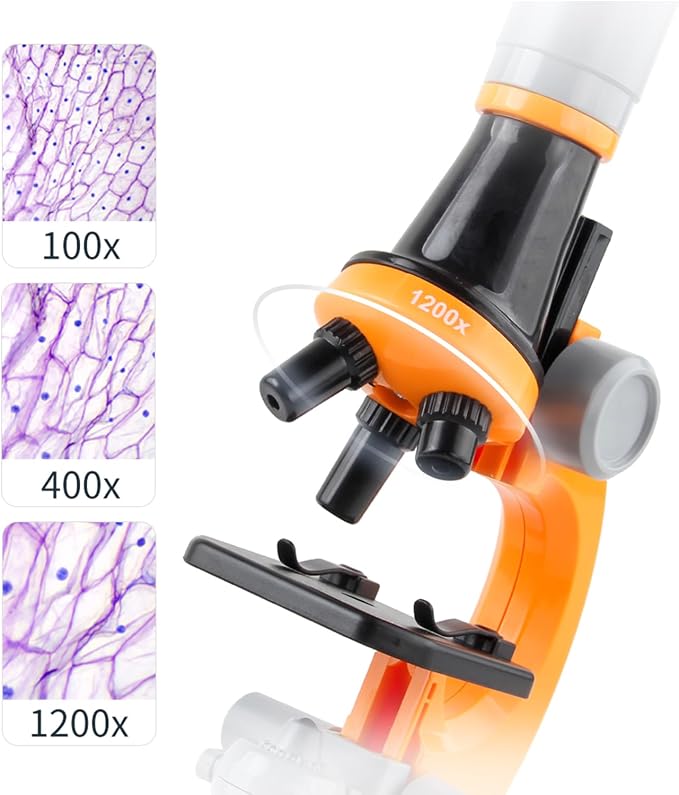 Student Microscope for Kids 4-15 School Homeschool Lab with Slide Set | 100-1200X high magnification optical lens, full specimen slide kit, portable for classroom teaching & home biology study