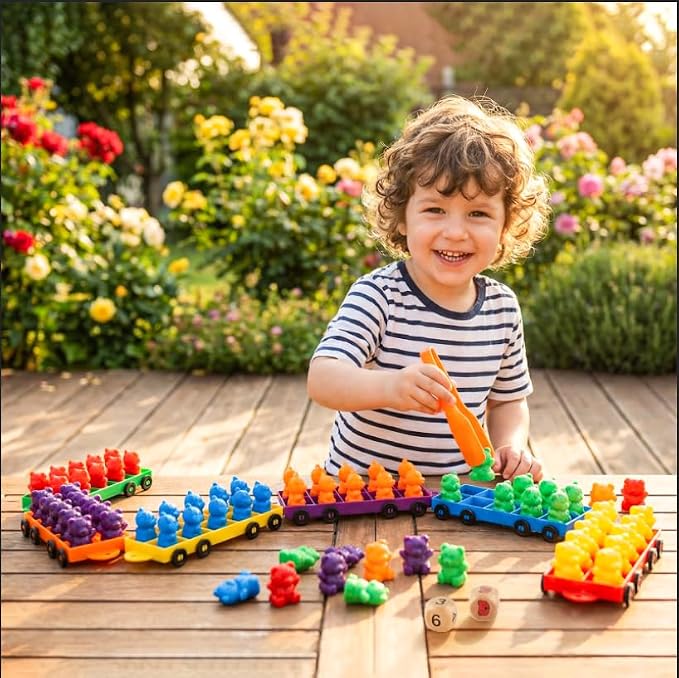 Bmag Counting Bears with Matching Trains, Preschool Learning Toys Color Recognition and Math Learning Games, STEM Educational Toy Gift for Kids Age 3 4 5 Year Old Boys Girls