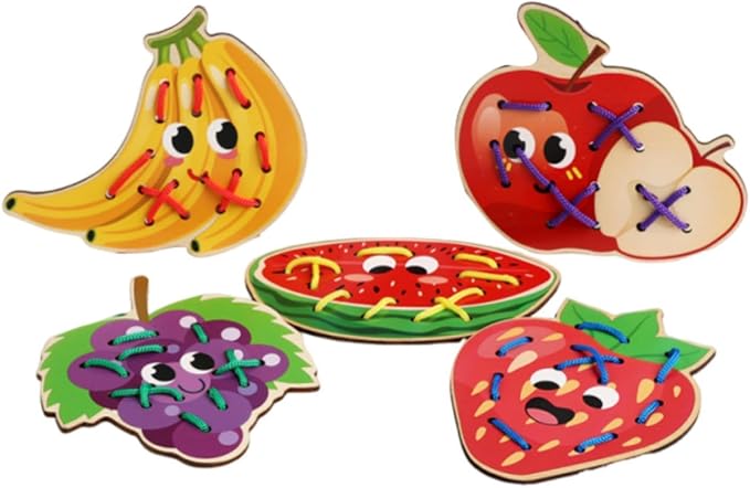 getuse Wooden Lacing Cards Sewing Threading Toys for Kids Preschoolers Fine Motor Skills Development Hand-Eye Coordination Learning Toy- Style D