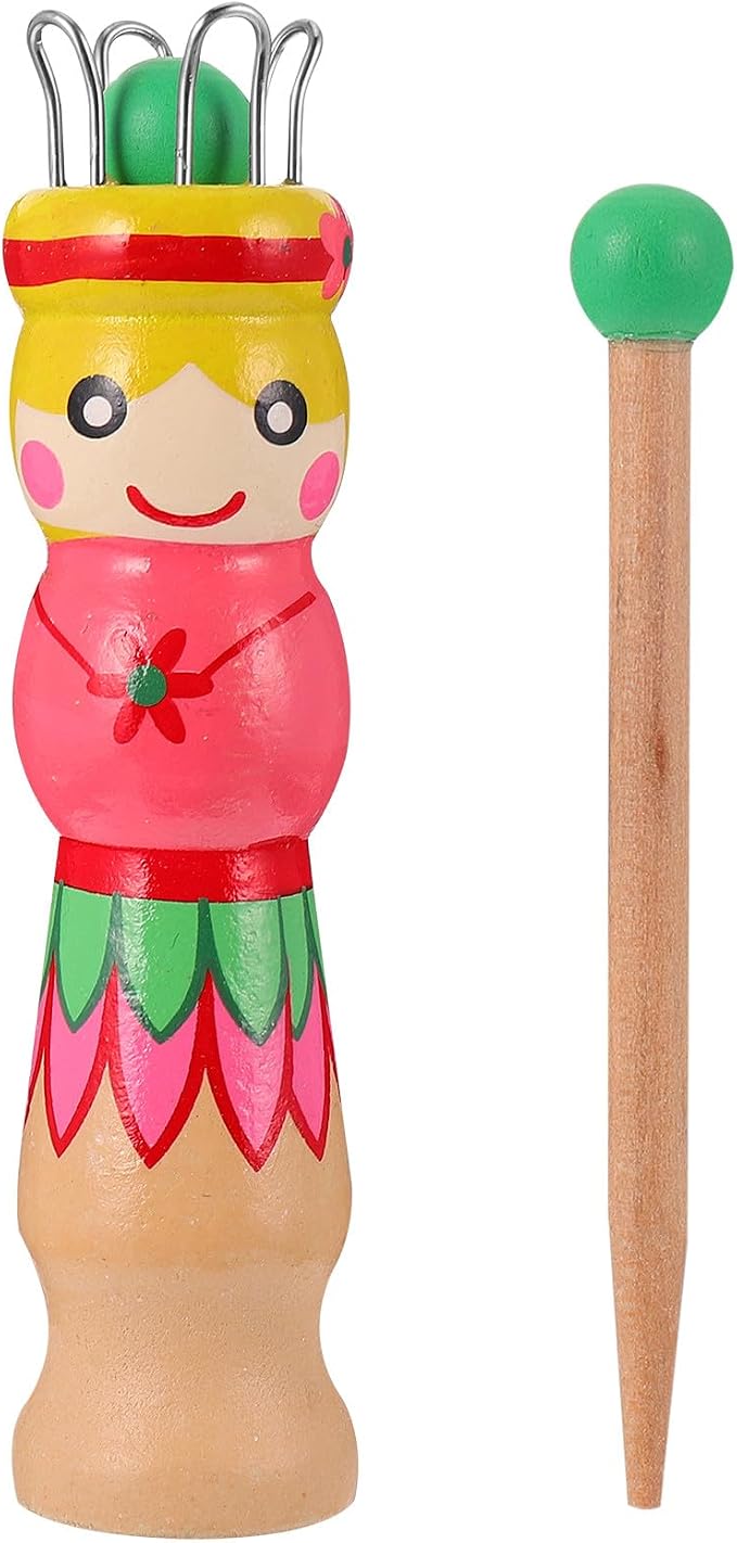 SHINEOFI Wooden Yarn Knitting Spool Toy, DIY Knitting Doll for Kids and Adults, Multi-Purpose Weaving Tool with Needle
