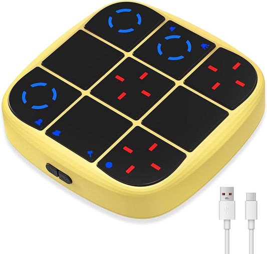 KOQQQ Rechargeable Tic-Tac-Toe Bolt Game, Upgraded 4-in-1 Handheld Puzzle Console, Electronic Educational Memory Game, Portable Travel Car Ride Board Games for Kids Adults (Yellow)