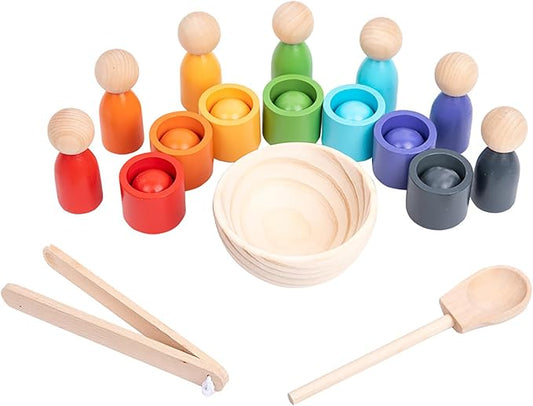 Montessori Wooden Balls in Cups Color Sorting Toy for Toddlers Ages 3+ | Matching Game, Preschool Learning Activities, Fine Motor Skills, Educational Toy, Gift for Boys & Girls