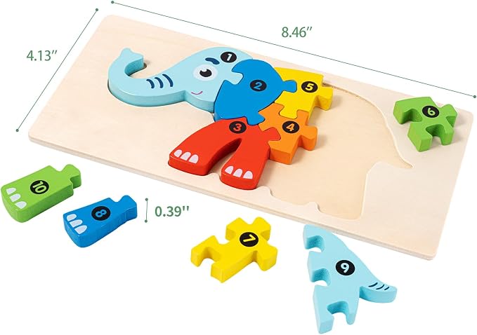 7 Pack Wooden Puzzles for Toddlers 3-5, Montessori Animal Puzzles | 70 pieces, with Numbers 1-10, CPC certified, for 3 4 5 Years Old, Preschool Learning Educational Toys, Boys Girls Gift