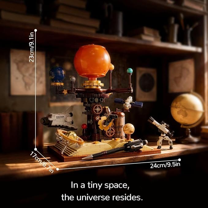 Spinning Solar System Space Building Kit with Rotating Planet Model | solar system building kit with rotating planets, space shuttle, telescope, and STEM learning for creative building (672 Pcs)