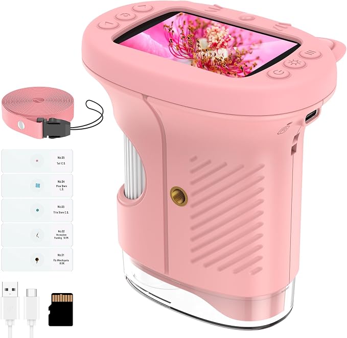 Kids Handheld Digital Microscope 1000X: Science Gift Kit STEM Toy Ages 5-13 | 8GB SD Card for Photo/video, Rechargeable, 2.4" Screen, 8 LEDs, Portable Magnifying Glass Pocket Miniscope for Girls Boys