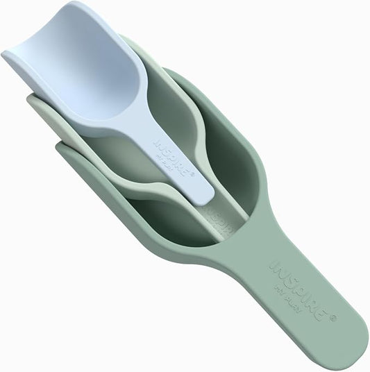 3 x Green Scoops for Messy Play | Kids Silicone Sensory Scoops | Kids Scoops Sensory Play | Messy Play Mud Kitchen Accessories | Suitable for 10 Months Plus | Tuff Tray Accessories