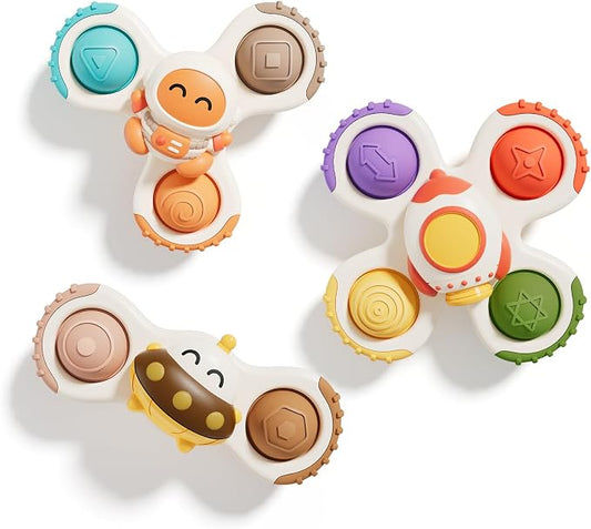 Pop Suction Cup Spinner Airplane Travel Toys for 1 Year Old Boy Girl | Novelty Spinning Tops Infant 12 18 Months,1 2 Year Old Boy Birthday Gift for Toddlers ,Sensory Baby Bath Toy Kids Ages 1-3