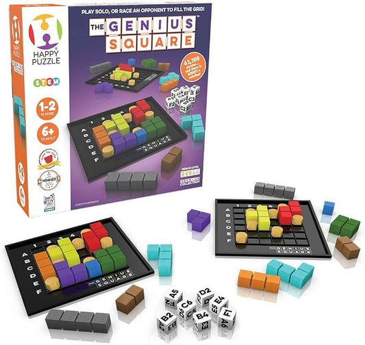 The Genius Square from the Happy Puzzle Company | Game of the Year Award Winner | 60000+ Solutions | STEM Puzzle Game for 1-2 Players | Ages 6 - Adult | Roll the dice and Race to Fill the Grid!