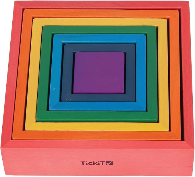 tickit Wooden Rainbow Architect Squares, Nesting Puzzle | Stacking Blocks for Ages 1+