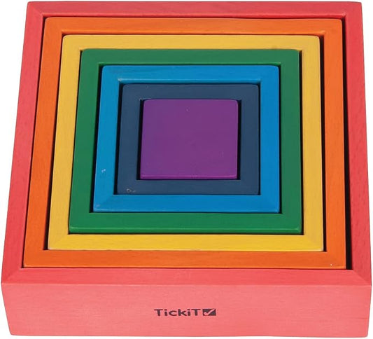 tickit Wooden Rainbow Architect Squares, Nesting Puzzle | Stacking Blocks for Ages 1+