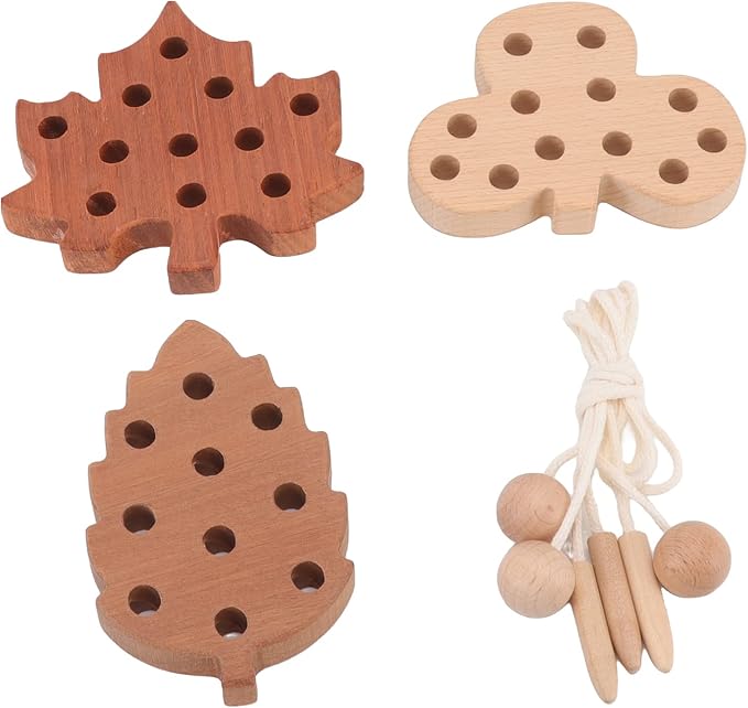 E Onal Threading Leaves Toys Set - Interactive Wooden Game Kit for Child Development