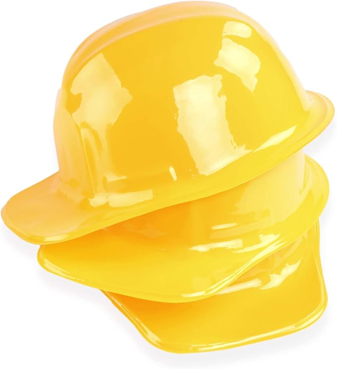 Super Z Outlet 12 Pack Yellow Construction Hard Hat Plastic Birthday Party Supplies Worker Caps Set Halloween Costume Toy