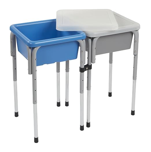 ECR4Kids 2-Station Sand and Water Adjustable Play Table, Sensory Bins, Grey/French Blue | Durable plastic/steel, GREENGUARD Gold Certified, 3-5 years, 80 lb capacity, adjustable legs, easy-lift lids, indoor/outdoor