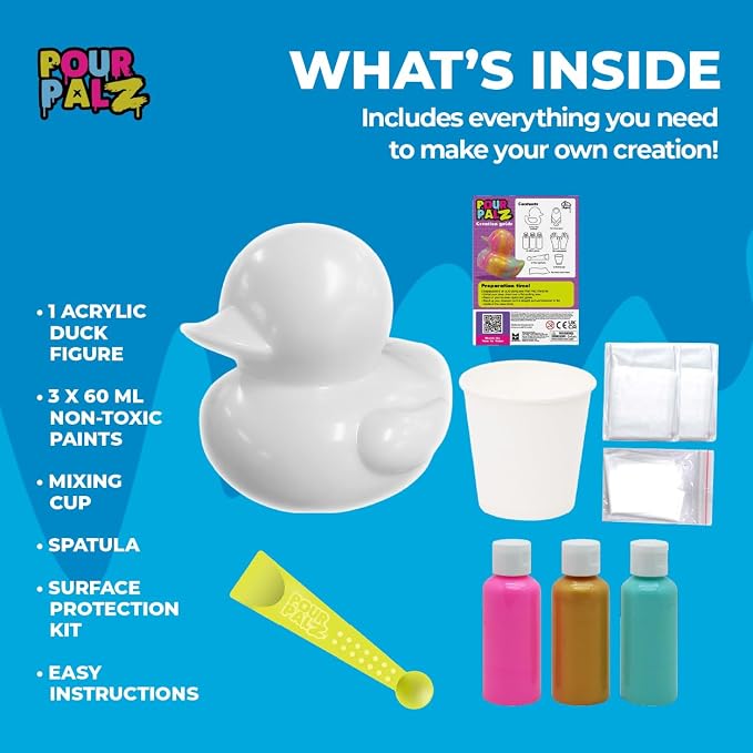 Paint Pour Duck DIY Paint Pouring Art Kit for Kids & Adults, Collectible Duck Figure Craft Set, Paint Your Own DIY Art Activity Kit with Acrylic Paints, Ages 5+, Golden Dream