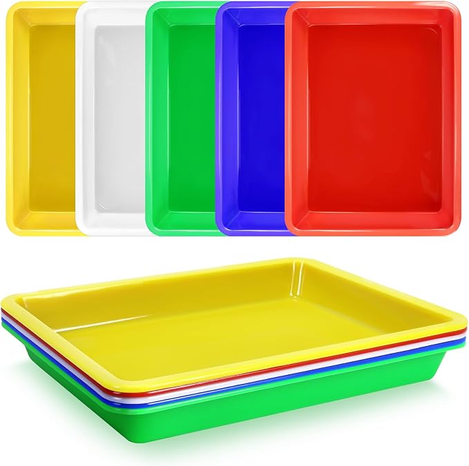 Weoxpr 5 Pack Multicolor Plastic Art Trays - Activity Tray Crafts Organizer Tray Serving Tray for School Home Art and Crafts, DIY Projects, Painting, Beads, Organizing Supply