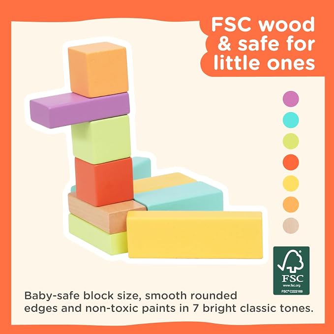 Nene Toys 100-Piece Wooden Building Blocks for Toddlers 1-3 - Bright Colorful Montessori Stacking & Sorting Toy - 11 Shapes, Vibrant Colors - FSC-Certified Wood Gift for Boys & Girls 1-4