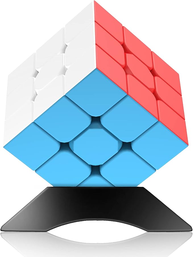 3x3 Speed Cube Stickerless with Stand & Tutorial Toy Gift for Boys 6-12 | Problem-Solving Brain Teaser, Easy Turning Sensory Puzzle Basket Stuffers STEM Educational