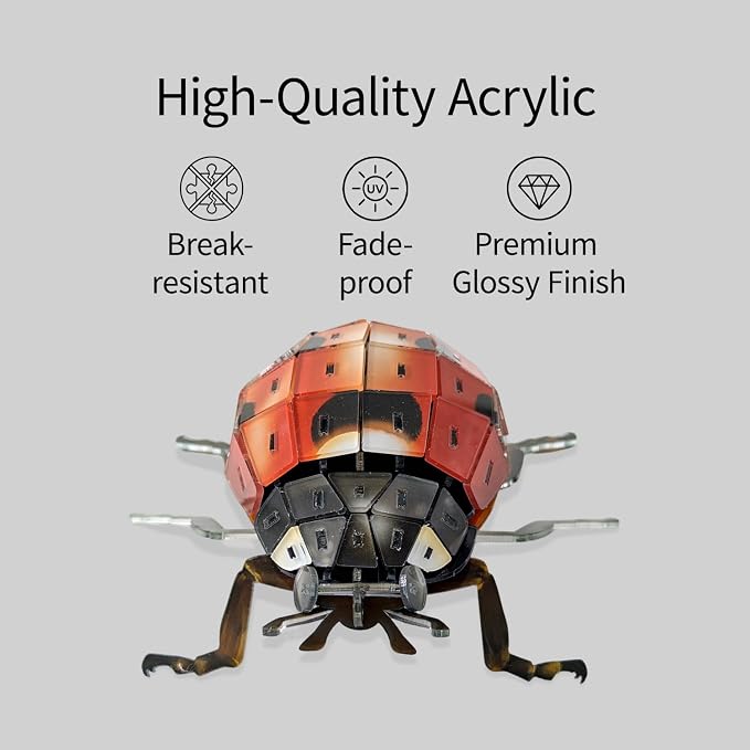 3D Acrylic Insect Puzzle DIY Bug Model Kit Animal STEM Gift | Building Kits Crafts Figurine Sculpture Nature Decoration Educational Display Toys for Kids Teens and Adults (Ladybug)
