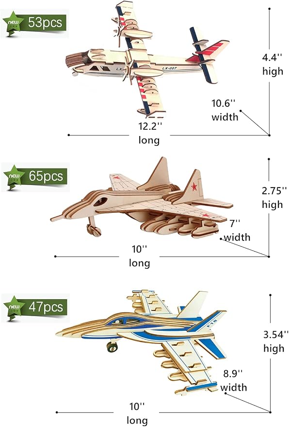 3D Wooden Aircraft Puzzle, 6 Piece Set Aircraft & Helicopter DIY Assembly Build Model Kits, Wood Crafts STEM Brain Teaser Puzzles, 3D Puzzle for Adults & Teens Xmas Birthday Gifts