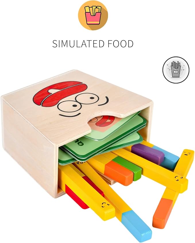 Wooden French Fries Sorting & Stacking Toys, Montessori Toys for 3+ Year Old, Preschool Educational Toys to Develop Fine Motor Skills