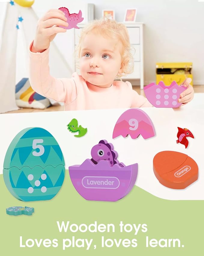 Montessori Learning Toys for Toddlers, Wooden Number Counting Dinosaur Toys | toddler educational toys, color recognition & number counting, fine motor sorting toy, Christmas birthday Gift for boys girls
