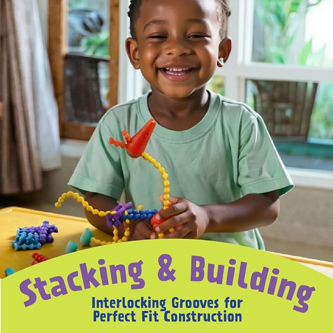 POPULAR PLAYTHINGS Playstix, Flexible Set 68 Piece, Building Sticks Kit | for Kids Ages 4 and Up, Construction Stem Building Toy Gift, for Boys & Girls, for Kids