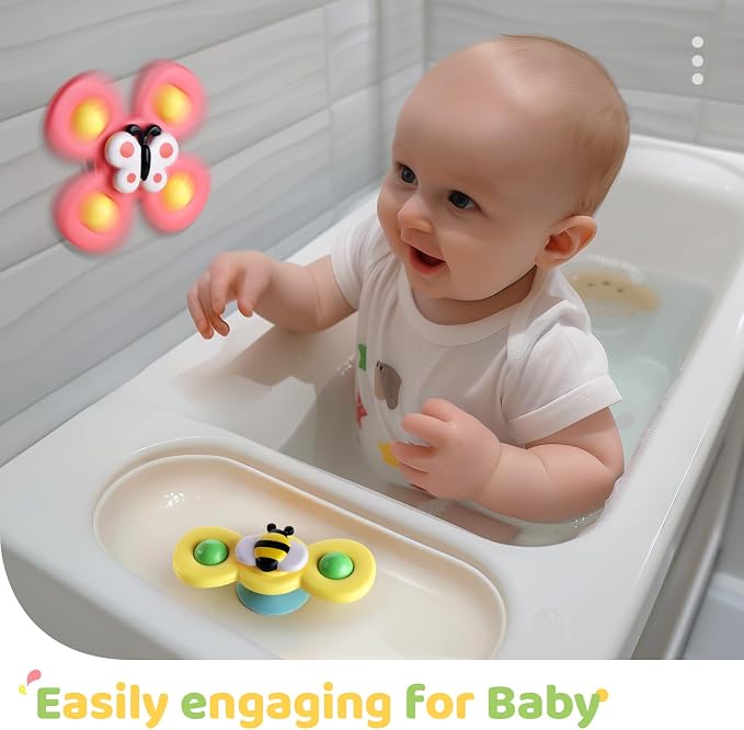 Suction Cup Spinner Airplane Travel Toys for 1 Year Old Boy Girl | Spinning Top 12 18 Months,1 2 Year Old Boy Birthday Gift,Baby Bath Toy for Kids Ages 1-3,Sensory Toy for Infant Toddlers