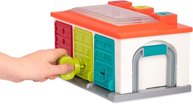 Battat 3-Car Garage, Color Sorting Push-and-Go Playset, Toddler | playset with matching keys, transparent roof, take-along handle, color and shape matching, Toddler, 2+ Years