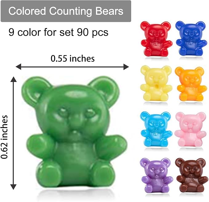 XINHUIDALSQ 90 Pieces Colored Counting Bears 0.62 Inch Rainbow Counting Bears Set 9 Colors Mini Plastic Bear Math Manipulatives for Toddlers Suitable for Ages 3+ Kids