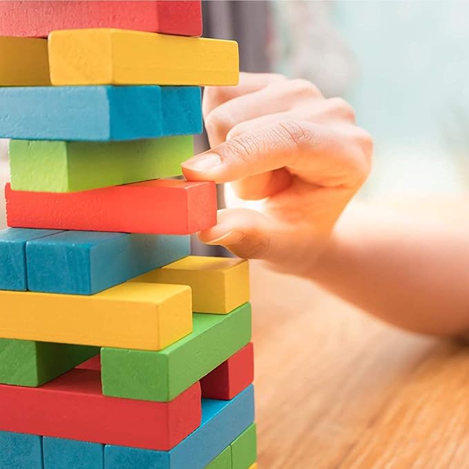 Pidoko Kids Wooden Tumbling Tower Blocks Stacking Game for Kids - 49 Pcs | Board Games for Family Game Night - Montessori Toys Gifts, Includes Storage Bag